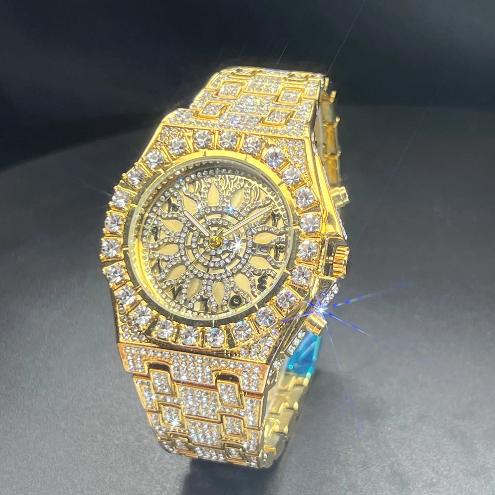 2025 New Diamond Hip Hop Watch For Men Fashion Ice Out Party Jewelry Wristwatch Luxury Shiny Gem Accessories Watches Trendy Gift