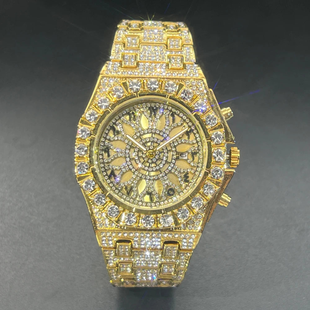 2025 New Diamond Hip Hop Watch For Men Fashion Ice Out Party Jewelry Wristwatch Luxury Shiny Gem Accessories Watches Trendy Gift
