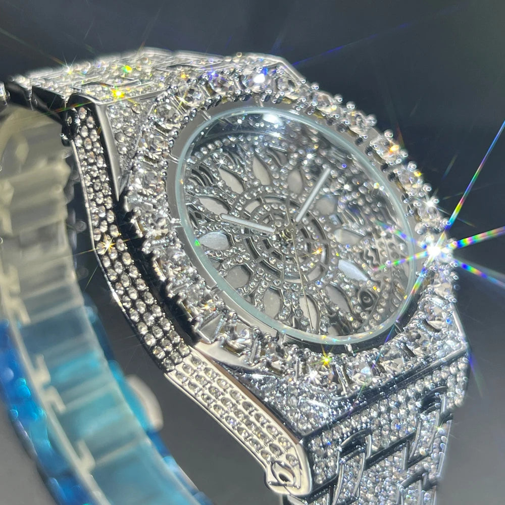 2025 New Diamond Hip Hop Watch For Men Fashion Ice Out Party Jewelry Wristwatch Luxury Shiny Gem Accessories Watches Trendy Gift