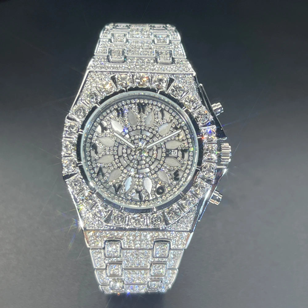 2025 New Diamond Hip Hop Watch For Men Fashion Ice Out Party Jewelry Wristwatch Luxury Shiny Gem Accessories Watches Trendy Gift