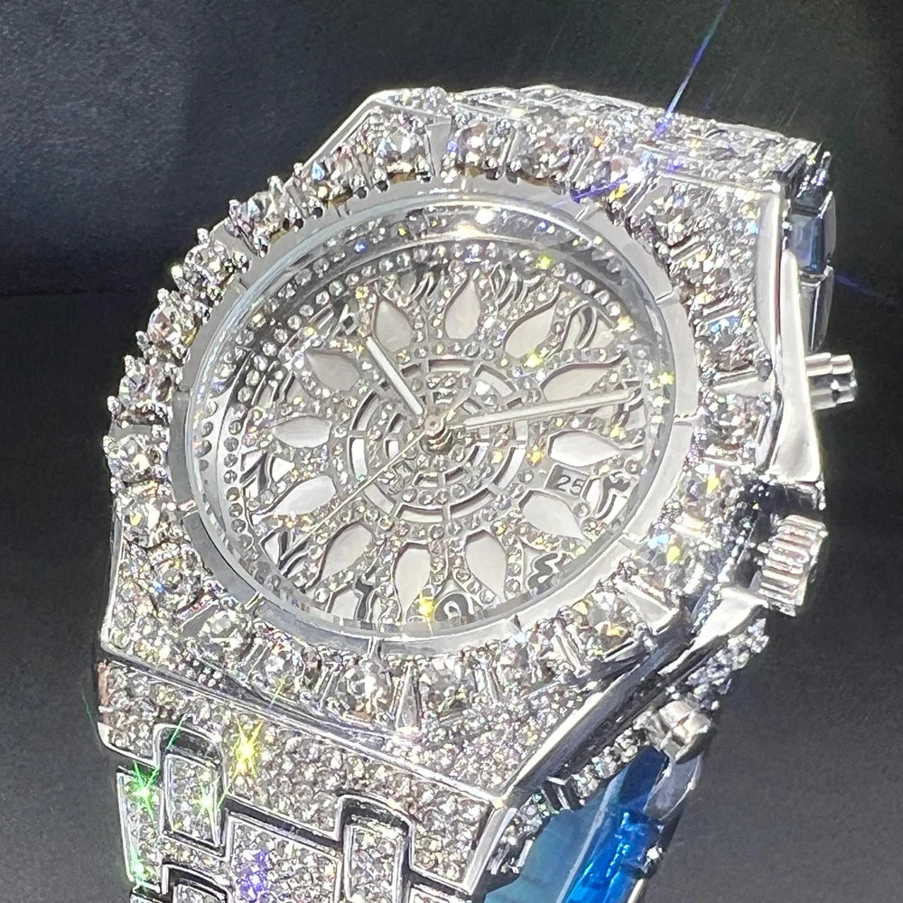 2025 New Diamond Hip Hop Watch For Men Fashion Ice Out Party Jewelry Wristwatch Luxury Shiny Gem Accessories Watches Trendy Gift