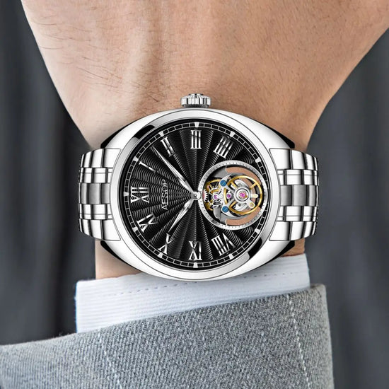 AESOP 100% Real Flying Tourbillon Skeleton Watch for Men Mechanical Wristwatches Male Clocks Sapphire Crystal Waterproof Watches