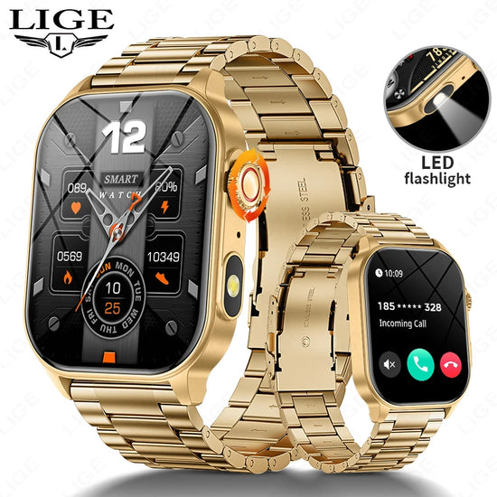LIGE New Smart Watch LED Flashlight Military Sport Watches 2.01&
