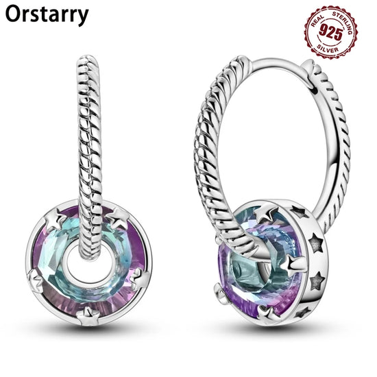 925 Sterling Silver Starlight Crystal Circular Eardrops Drop Earrings Women Earrings Charm Fashion Versatile Party Jewelry Gifts