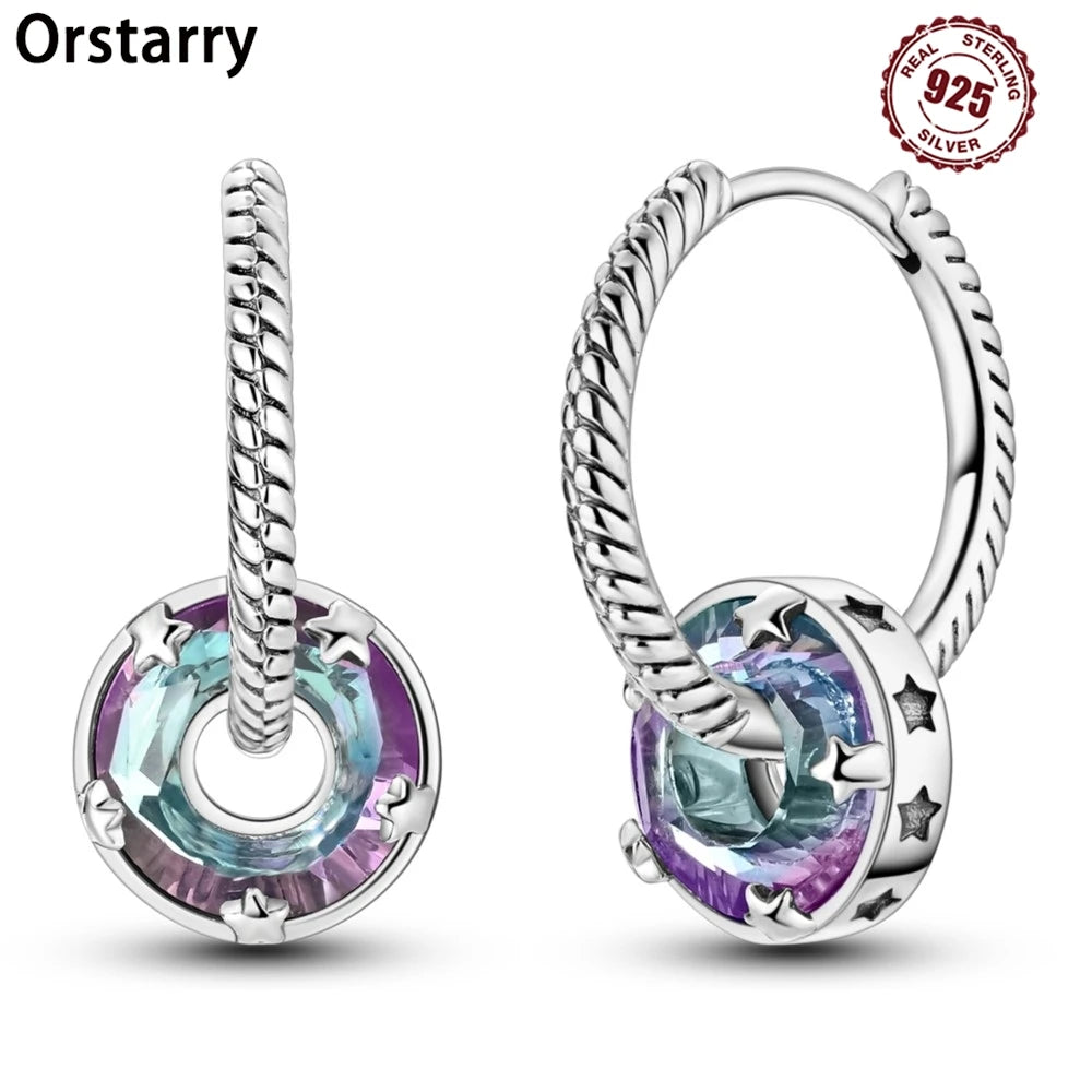 925 Sterling Silver Starlight Crystal Circular Eardrops Drop Earrings Women Earrings Charm Fashion Versatile Party Jewelry Gifts