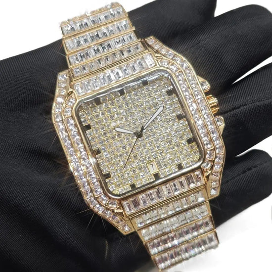 Hot Luxury Square Diamond Watch for Men Hip Hop Style Bling Bling Iced Out Wristwatch Fashion Stainless Steel Waterproof Clock