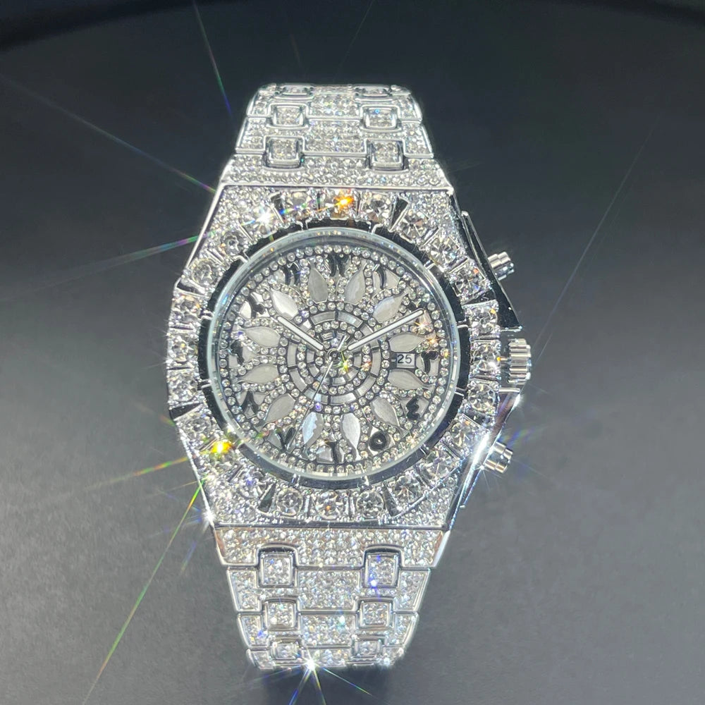 2025 New Diamond Hip Hop Watch For Men Fashion Ice Out Party Jewelry Wristwatch Luxury Shiny Gem Accessories Watches Trendy Gift