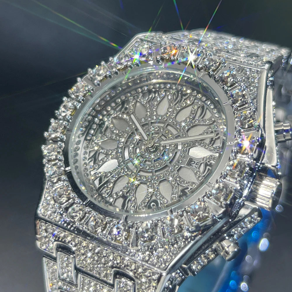 2025 New Diamond Hip Hop Watch For Men Fashion Ice Out Party Jewelry Wristwatch Luxury Shiny Gem Accessories Watches Trendy Gift