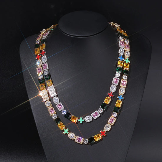 ESKEEM Iced Out Multi Gemstone Necklaces for Women Men Mixed Shape Colorful Gems Collection Necklace Fashion Hip Hop Jewelry ﻿