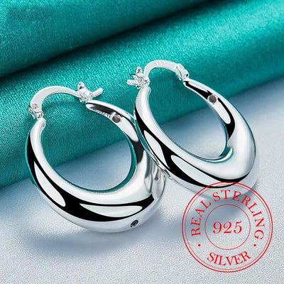 Circle Smooth U Shape Big Hoop Earrings for Women 925 Sterling Silver Hoops Female Jewelry Gift aretes de mujer