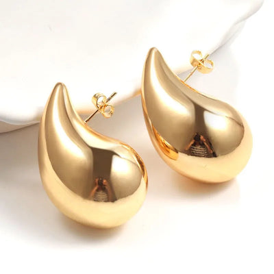 925 Sterling Silver Hollow Water Drop Earrings European And American High-End Electroplating 18k Gold Glossy Simple Jewelry Gift