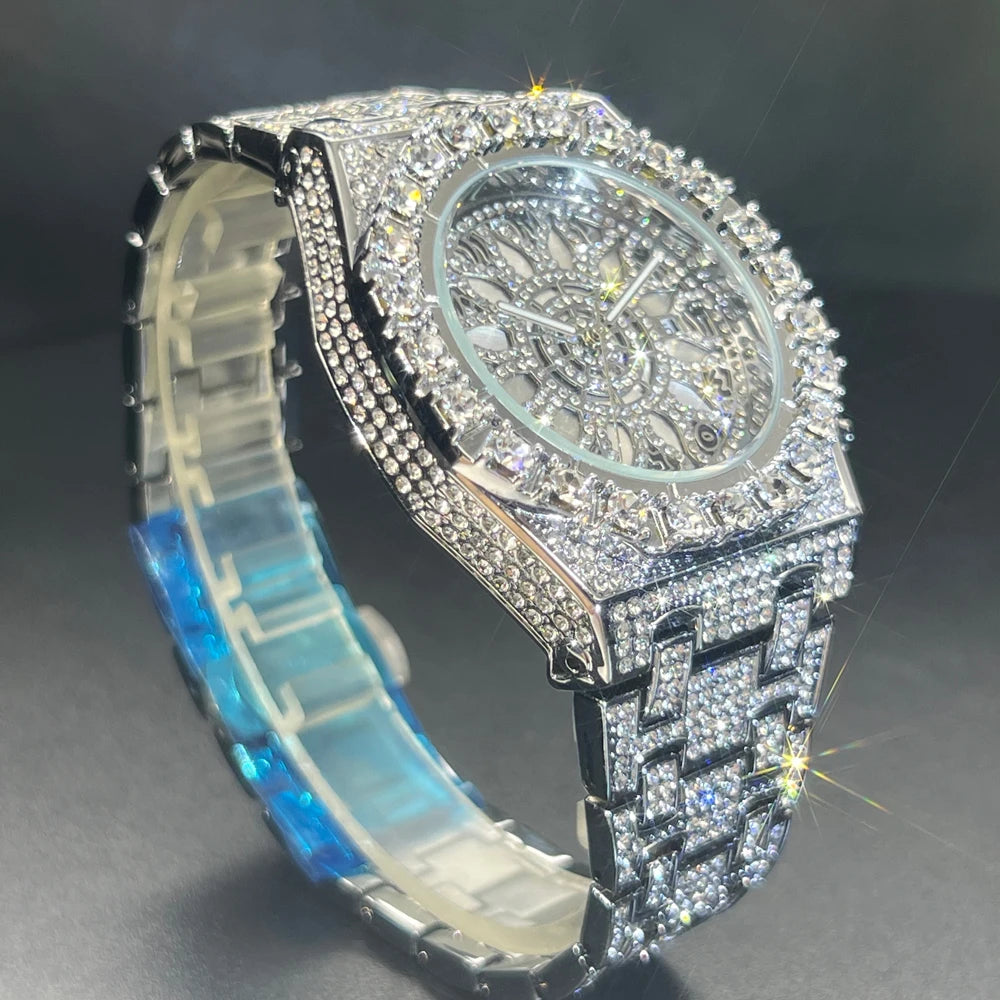 2025 New Diamond Hip Hop Watch For Men Fashion Ice Out Party Jewelry Wristwatch Luxury Shiny Gem Accessories Watches Trendy Gift