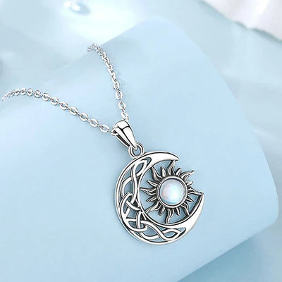 Huitan Aesthetic Sun and Moon Design Women's Pendant Necklace with Imitation Opal Stone Boho Style Beach Vocation Jewelry Gift