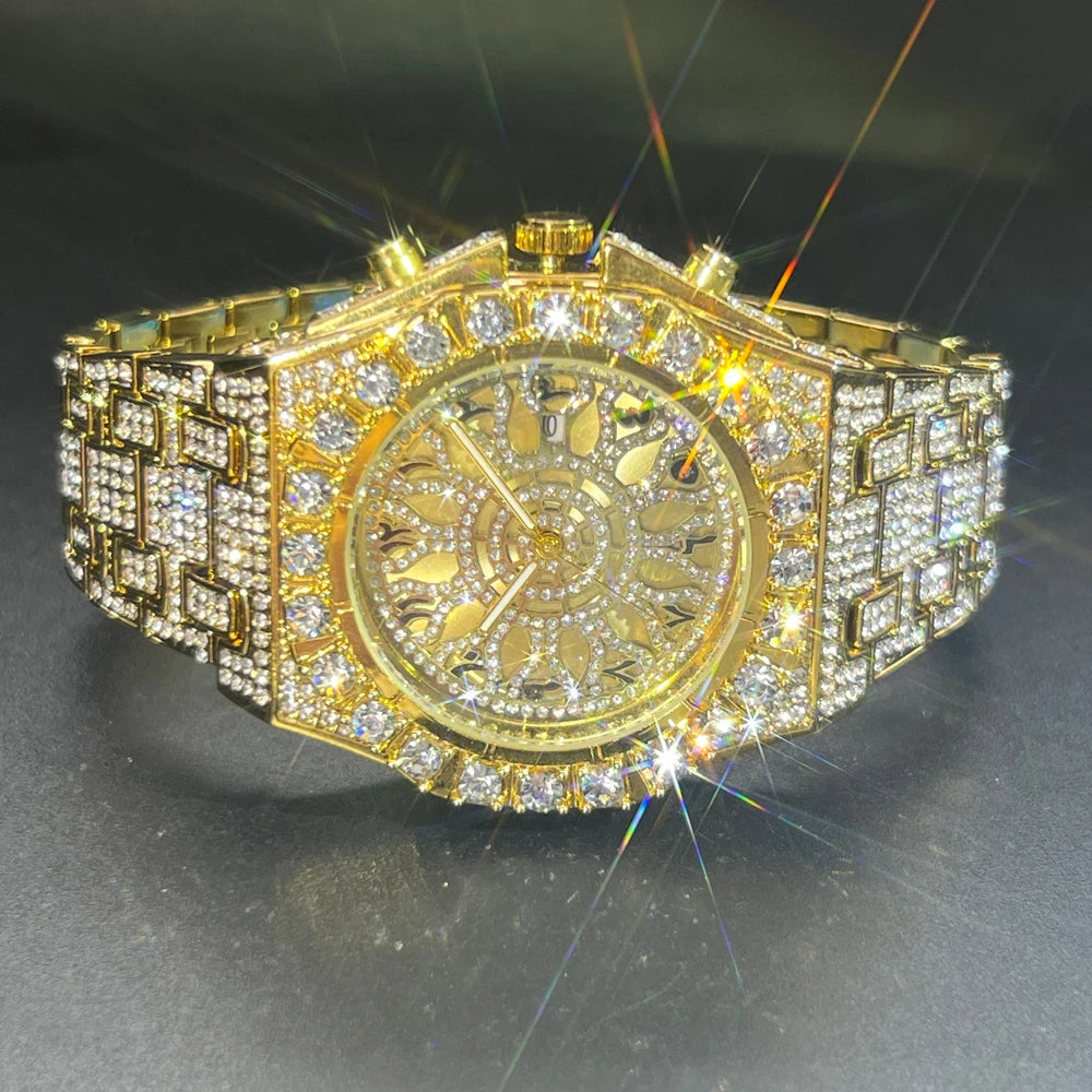 2025 New Diamond Hip Hop Watch For Men Fashion Ice Out Party Jewelry Wristwatch Luxury Shiny Gem Accessories Watches Trendy Gift