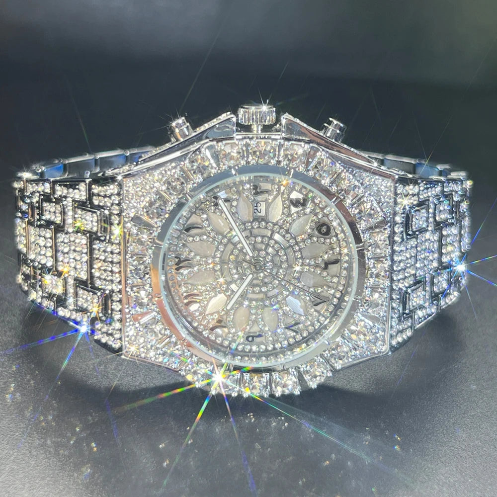 2025 New Diamond Hip Hop Watch For Men Fashion Ice Out Party Jewelry Wristwatch Luxury Shiny Gem Accessories Watches Trendy Gift