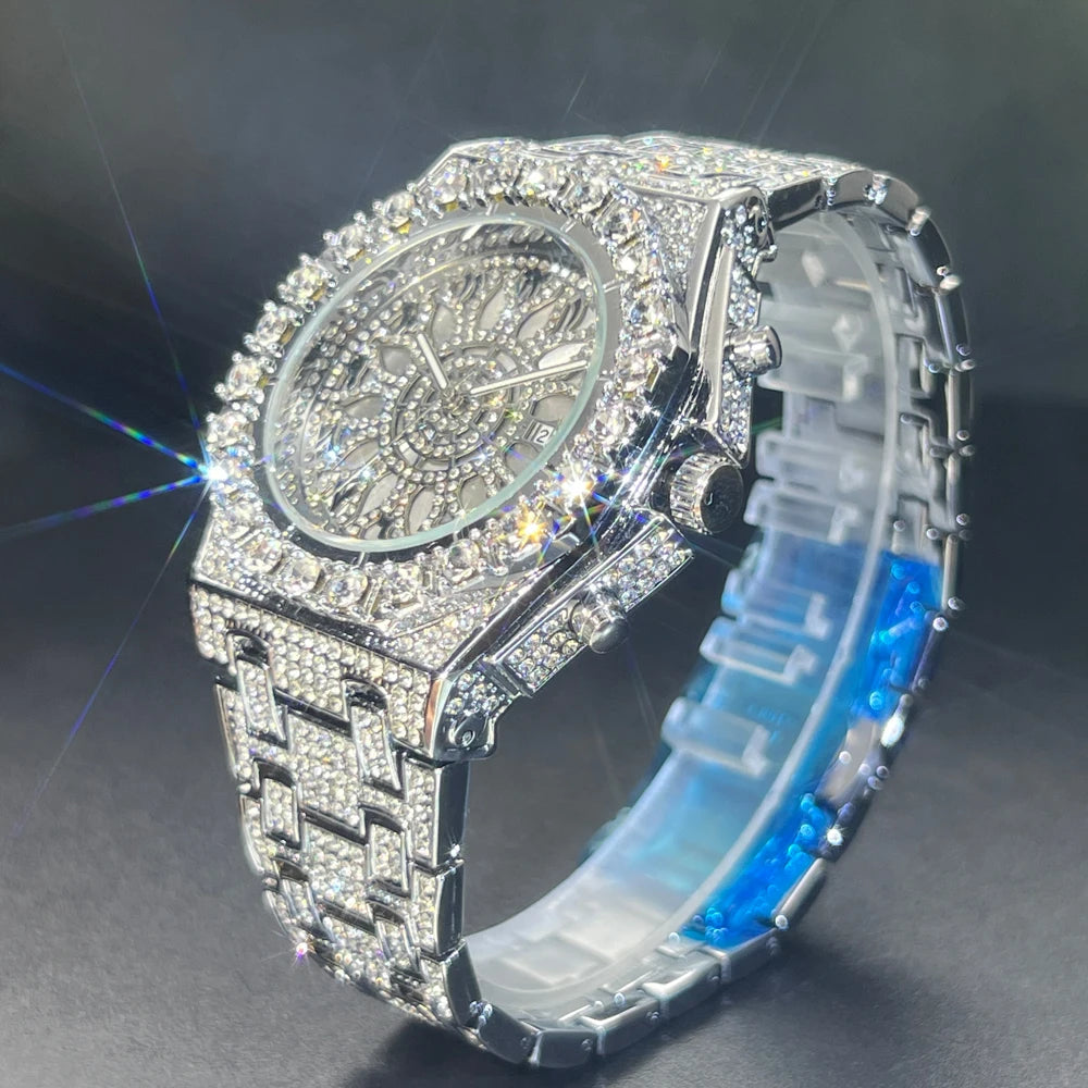 2025 New Diamond Hip Hop Watch For Men Fashion Ice Out Party Jewelry Wristwatch Luxury Shiny Gem Accessories Watches Trendy Gift