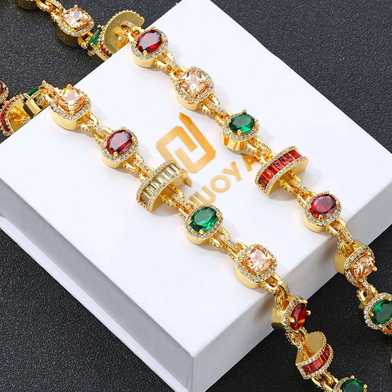 ESKEEM 18K Gold Plated Multicolor Cubic Zirconia Geometric Link Chain Choker Necklace Sparkling Fine Jewelry for Women Gift ﻿