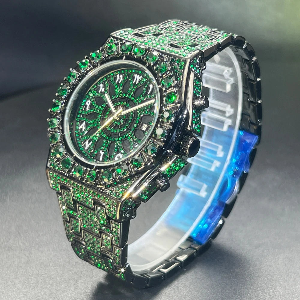 2025 New Diamond Hip Hop Watch For Men Fashion Ice Out Party Jewelry Wristwatch Luxury Shiny Gem Accessories Watches Trendy Gift