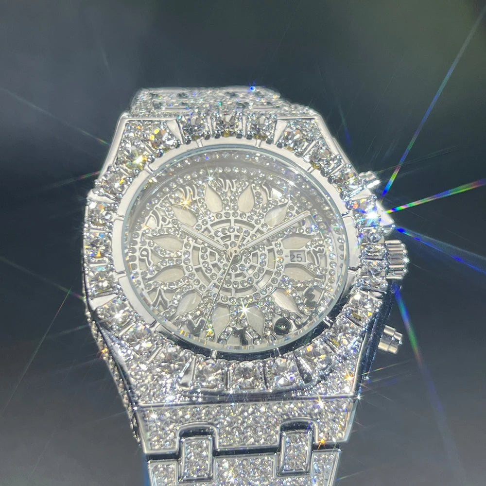 2025 New Diamond Hip Hop Watch For Men Fashion Ice Out Party Jewelry Wristwatch Luxury Shiny Gem Accessories Watches Trendy Gift