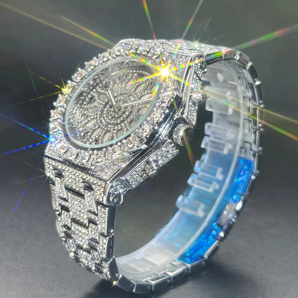2025 New Diamond Hip Hop Watch For Men Fashion Ice Out Party Jewelry Wristwatch Luxury Shiny Gem Accessories Watches Trendy Gift